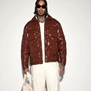 Nova Men NWT Brown your diamond quilted puffer jacket vinyl chocolate L